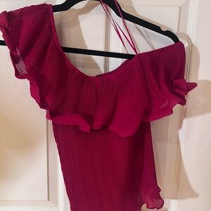 Fashion Nova Off-Shoulder Ruffle Blouse - Pink